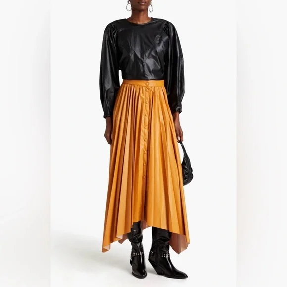 NWT Isabel Marant Davis asymmetric pleated faux leather maxi skirt - Picture 1 of 10